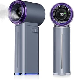 Draagbare vernevelingsventilator - Mini handventilator - Oplaadbare persoonlijke vernevelingsventilator met digitaal display, 1-199 snelheden instelbaar, verjaardagscadeaus voor vrouwen, mannen, reizen/buiten/thuis/kantoor (grijs) — thumbnail 1