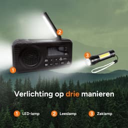 Noodradio - DAB+ - Solar Opwindbaar - Powerbank - Draagbare Radio - Noodpakket - Zaklamp - Opladen en op Batterijen - Bluetooth - Volledig Nederlands — thumbnail 2