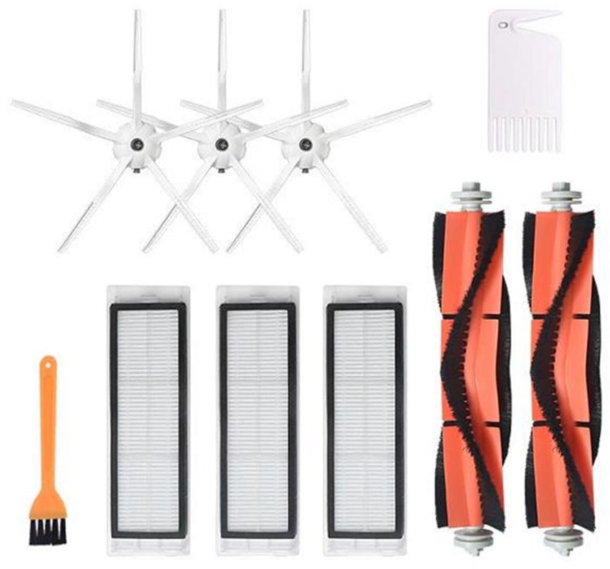 Reserveonderdelenset Geschikt voor Mi Roborock S6/ S5/ E2/ E35 robotstofzuiger 10 stuks, 3 × 5-armige zijborstel, 3 × filter, 2 × rolborstel, 1 × gele borstel, 1 × PE-zak — afbeelding 1