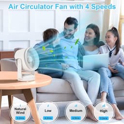 RFWR® Stille Tafelventilator met 4 Snelheden en 70 Graden Oscillatie - Draagbare Circulatieventilator met 5400 mAh Accu voor Thuis en Kantoor — thumbnail 2