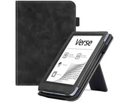 E-Reader geschikt voor de PocketBook Verse - Book Case met Standaard - Met Sleep Wake Functie - Kunstlederen Beschermhoes - Zwart