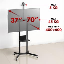 Maclean - TV-standaard / trolley, camera plank, op wielen, 37-70", max. belasting 45kg/5kg plank, max. VESA 600x400, MC-113 B — thumbnail 10