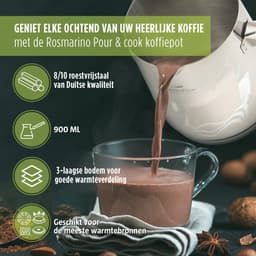 Rosmarino Pour&Cook Melkkannetje Opschuim - Koffiekan - Cezve - Melkkan - Melkopschuinkan - Barista Melkan - Turkse Koffiekan - Melkannetje RVS - 900ML — thumbnail 2