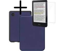 Hoes Geschikt voor Kobo Clara Colour Hoesje Bookcase Cover Hoes Met Screenprotector - Hoesje Geschikt voor Kobo Clara Colour Hoes Cover Case - Donkerblauw