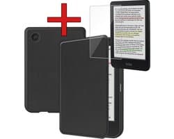 Hoes Geschikt voor Kobo Clara Colour - Met Screenprotector - Luxe E-reader Bescherm Case - Hoesje Book Cover - Zwart