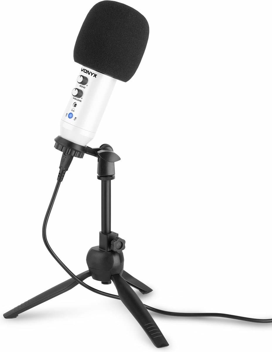 Studio microfoon - Vonyx CM320W USB microfoon met tafelstandaard - Wit — afbeelding 1