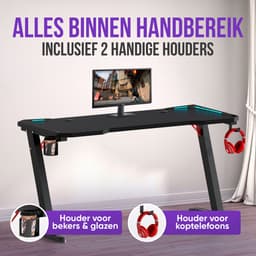 Avalo Gaming Bureau - 140x60x73 CM - Game Desk Met LED Verlichting - Gaming Desk - Tafel - Zwart — thumbnail 7