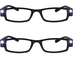 2-Pack Verlichte Leesbril met LED Licht +2.00 Unisex Zwart