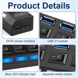 USB Hub 7 Poorten USB 3.0 & 2.0 - Dataoverdracht 5 Gbit/s - Plug & Play — thumbnail 4
