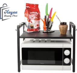 Verstelbaar Magnetronrek – Keukenschap van RVS – Zwart – Ruimtebesparend Keukenrek– magnetron rek – Keuken Magnetronkast met 6 Haken – voor Magnetrons, Airfryers, Oven – 36557 — thumbnail 1