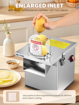 Elektrische groentesnijmachine 3-in-1, 200 W, roestvrijstaal voor dobbelstenen, raspen en snijden, 300 kg/uur, commercieel en privégebruik — thumbnail 2