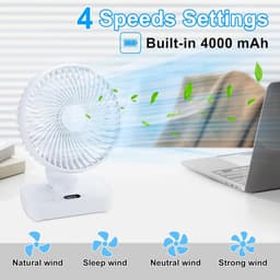 Stille USB Tafelventilator met Oplaadbare Batterij (4000mAh) en 360° Rotatie - Draagbare Mini Ventilator voor Bureau — thumbnail 3