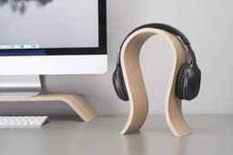 Houten hoofdtelefoonhouder voor bureau | Minimalistisch design in eikenhout — thumbnail 4