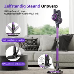 Gloovon® - Steelstofzuiger Draadloos - Stofzuiger Zonder Zak - 45 min Gebruikstijd - 120W - LED verlichting - Geschikt voor Dierenharen- Krachtig — thumbnail 2