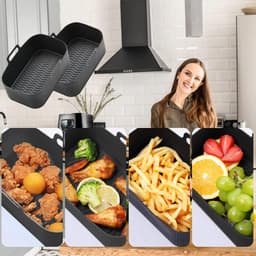 2-delige Airfryer accessoire pads - Siliconen Airfryer pads - Zwart - 19,5*16,5 cm — thumbnail 5