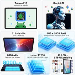 VekfulPC T50 Tablet - 24GB RAM - 128GB ROM - 11 inch - Android 16 - 8000mAh - WIFI Tablet - OTG - Grijs — thumbnail 3
