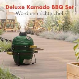 KitchenBrothers Kamado BBQ - 13 Inch Houtskool Barbecue - 27⌀ cm - PFAS-vrij - Deluxe Set - Egg BBQ met Accessoires inclusief Hoes - Groen — thumbnail 2