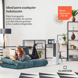 Klarstein Skytower Smart Air Cooler Fan Air Purifier Humidifier, WLAN Function, App Control, Air Movement: 480 m³/h, 80 W, 8 L, 2 x Cold Packs, Horizontal Oscillation, White — thumbnail 4