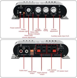 Bluetooth Mini HiFi Audio-versterker 20WX2 + 40W 2.1-kanaals met AUX & Stroomadapter — thumbnail 2