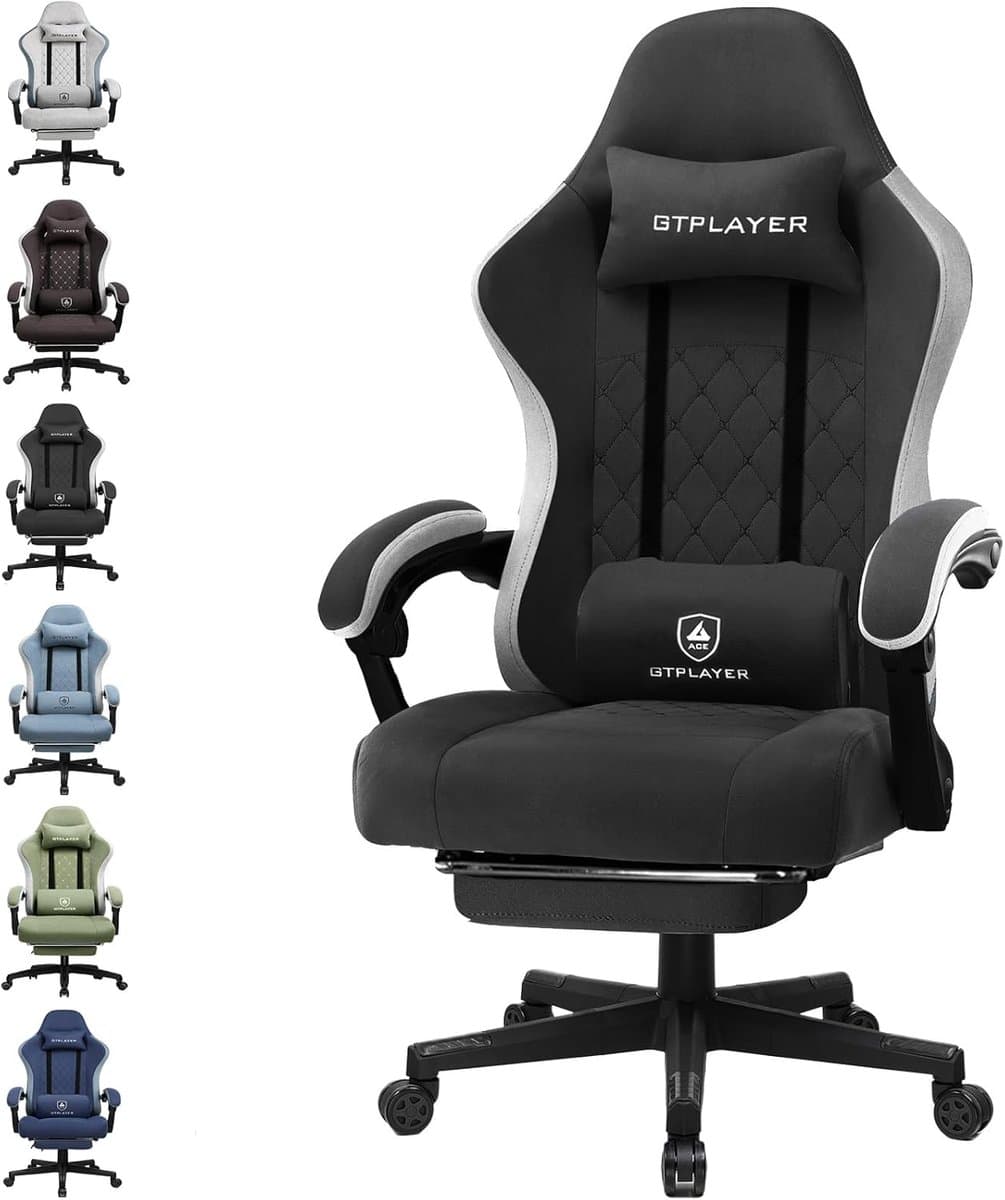 GTPLAYER - Gamingstoel Ergonomisch - Met Veerzitkussen en Voetensteun - Zwart — afbeelding 1