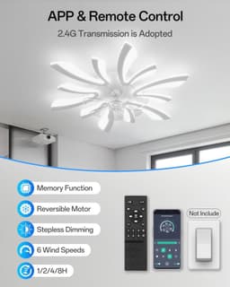 Moderne plafondventilator met verlichting - Dimbaar en geruisloos, 78 cm, afstandsbediening, 6 snelheden, voor slaapkamer en woonkamer — thumbnail 4