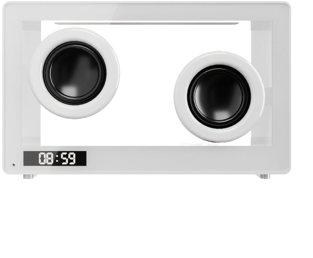 Transparante minimalistische Bluetooth-luidspreker met draaiknop, draadloze luidspreker, TF-kaartsleuf, sfeervolle verlichting en desktopbas (wit) — afbeelding 1