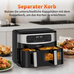 Dual Zone Heteluchtfriteuse 2800W met Kijkvenster en 12-in-1 Kookprogramma's — thumbnail 7