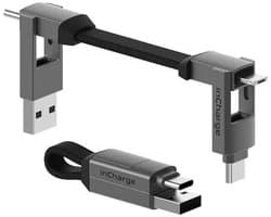Rolling Square inCharge 6 - 6-in-1 Korte Oplaadkabel 9 cm - USB-C, Lightning & Micro-USB - Universele Oplaadkabel voor iPhone, iPad, Android & Laptop - Donkergrijs