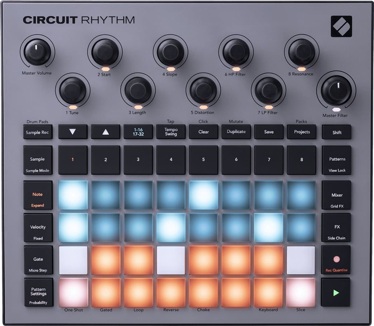 Novation Circuit Rhythm - Standalone Groovebox Sampler - 8 Sample Tracks - 32-Step Sequencer - Bluetooth - Batterij — afbeelding 1
