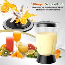 Foodprocessor en mixer combinatie - 2,5 L hakker voor vlees en groenten, 2 L blender met 1500 W glazen container, 2 snelheden en pulsefunctie voor smoothies — thumbnail 3