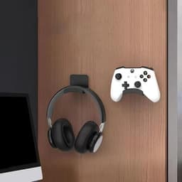 4-delige - Computerkoptelefoonstandaard - Geen boren nodig - Over-ear koptelefoonhaak - Opberghaak voor koptelefoon - Zelfklevende muurbevestiging - Zwart — thumbnail 5