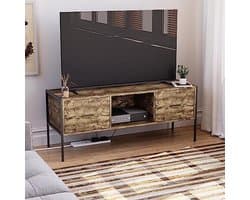 Industriële TV-unit met 2 lades - Donkerhouten TV-kast voor woonkamer