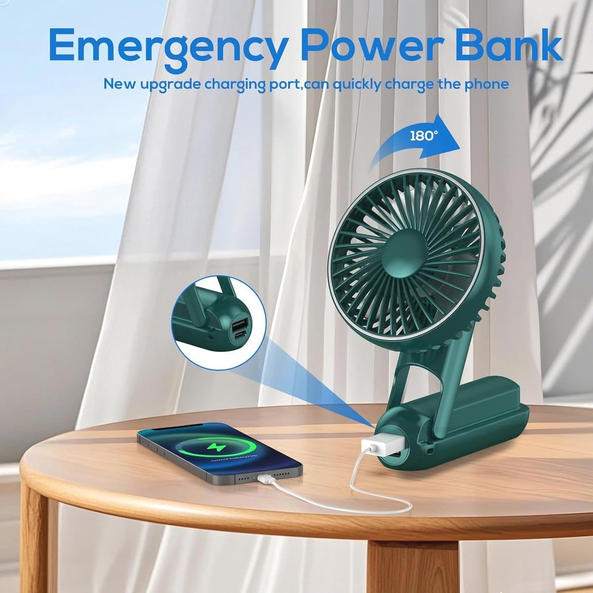 Draagbare Mini Handventilator - Oplaadbare USB Ventilator met 5 Snelheden - Opvouwbare Zakventilator voor Kantoor en Outdoor — afbeelding 1