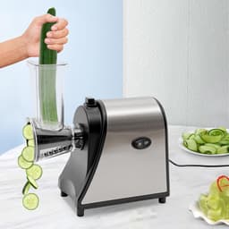 Elektrische Groentesnijmachine 1000W - RVS - 5 Opzetstukken voor Snijden en Raspen — thumbnail 1