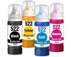Inktnavulflessen 522 (4-Pack) voor Ecotank Printers ET-2800 ET-2803 ET-2720