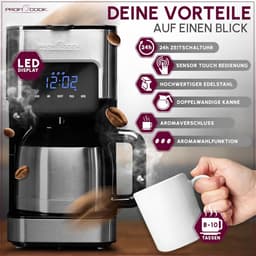 Koffiezetapparaat 8-10 Kopjes met Timer en Sensor Touch Bediening — thumbnail 2