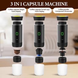 Draadloze Draagbare Espresso Machine - 3-in-1 Oplaadbare Koffiemaker voor Capsules en Poeder - 7500mAh - Geschikt voor Reis, Camping, Auto en Kantoor - Wit — thumbnail 3