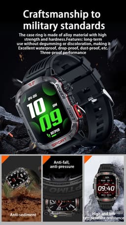 Knobbout Outdoor Smartwatch 2.01”(3.4*4cm) Extra Groot Scherm – Militair Standaard Schok & Krasbestendig - Zaklamp + SOS - Kompas & Hoogtemeter - GezondheidsmonitorBluetooth Bellen -AI Spraakassistent- 600mAh -IP68 -wart staal+ siliconen band - Groen — thumbnail 5