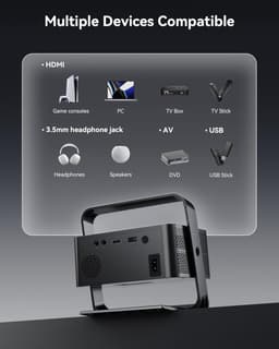 Mini Beamer met Wi-Fi 6 & Bluetooth 5.2 -1080P FHD Smart Projector met 4K-Ondersteuning – 30.000 Lumen – 4D/4P Keystone & Elektrische Scherpstelling – 270° Draaibaar Design — thumbnail 3