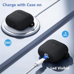 Bescherm je Airpods 4 (geschikt voor) met een siliconen hoesje / case met handig klik en ophang systeem aan broekriem - Zwart — thumbnail 2
