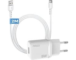 Phreeze usb oplader 5 W - Usb naar usb C kabel 2m - Voor opladen smartphone tablet ereader accessoires 5v 1a adapter