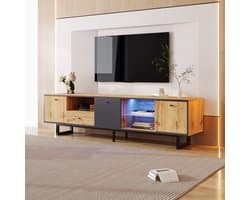 STILVORA TV meubel - TV-Lowboard Met Glastrennwand - LED-Verlichting Inclusief - Modern & Functioneel - Rechthoekig - Voor Televisie - 190 L x 40 B x 50 H cm - Spaanplaat - Hout En Grijs