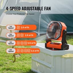 Draagbare ventilator - Staande en tafelventilator op accu - Batterij 20000 mAh - 4 Snelheden - 219 x 98 x 258 mm - Voor buiten, kamperen en reizen — thumbnail 3