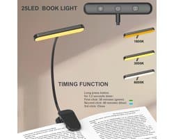 Kraftverdia LED Leeslampje voor Boek - Leeslamp Klem - USB-C Oplaadbare Boekenlamp met 25 LED's - 3 Kleurtemperaturen & Dimfunctie - 360° Draaibare Nek - Tot 80 uur Batterij - Geschikt voor Bed, E-reader en Boekenkast