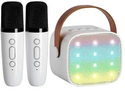 Karaokemachine - Wordt geleverd met 2 karaokemicrofoons - Premium Mini Karaokemachine - Kinderkaraokemachine met microfoon - Kinderdagcadeau/speelgoed - Geschikt voor kinderen van 3-12 jaar oud - Muziekluidspreker -Wit — thumbnail 1