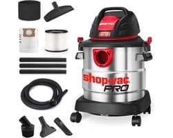 Draagbare nat- en droogstofzuiger met roestvrijstalen tank en accessoires