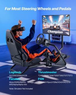 Verstelbare Racestuurstandaard met Monitorbevestiging, Stevige Simulatorcockpit Voor Stuurwielen en Pedalen, Compatibel met Logitech G25, G27, G29, G920, G923, Thrustmaster T300rs, TX F458, T500rs, T3pa-Pro (F1/GT) en Csr-Modellen — thumbnail 4