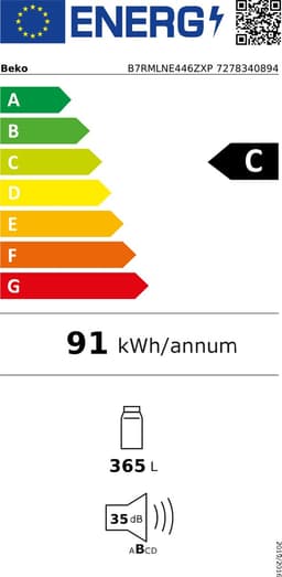 Beko B7RMLNE446ZXP, 365 l, No Frost system, SN-T, 35 dB, C, Roestvrijstaal — thumbnail 3