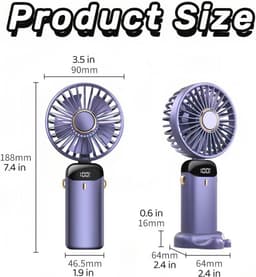 Draagbare Handventilator met LED-Display - 3-in-1 Persoonlijke Ventilator met 90° Opvouwbaar Ontwerp en 5 Snelheden — thumbnail 2