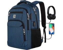 MODFU Laptop Rugzak 15.6 Inch (Anti-Diefstal) - Waterafstotende Schooltas / Werktas met USB & Audio Poort - Marineblauw